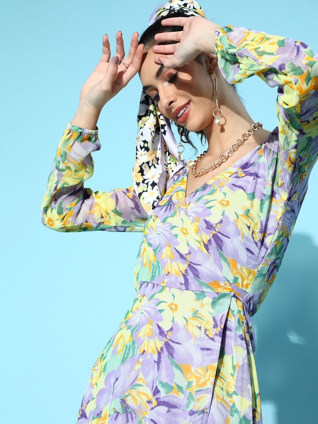 Berrylush Women Charming Purple Floral Wrap It Up Dress