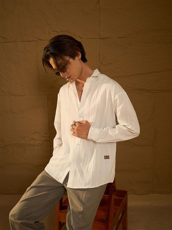 DENNISON Men Drop Shoulder Oversized Vertical Striped Casual Shirt