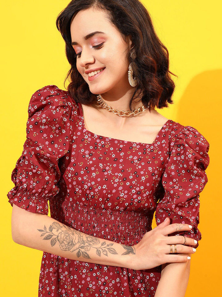 STREET 9 Puff Sleeves Tiered Georgette A-Line Dress