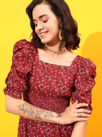 STREET 9 Puff Sleeves Tiered Georgette A-Line Dress