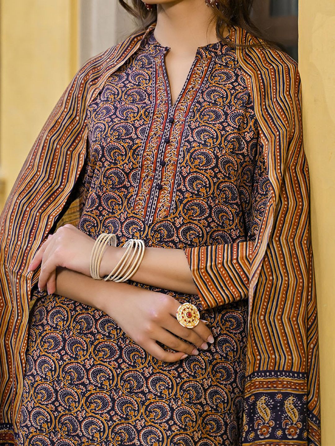 KALINI Ethnic Motifs Printed Straight Kurta With Trousers & Dupatta