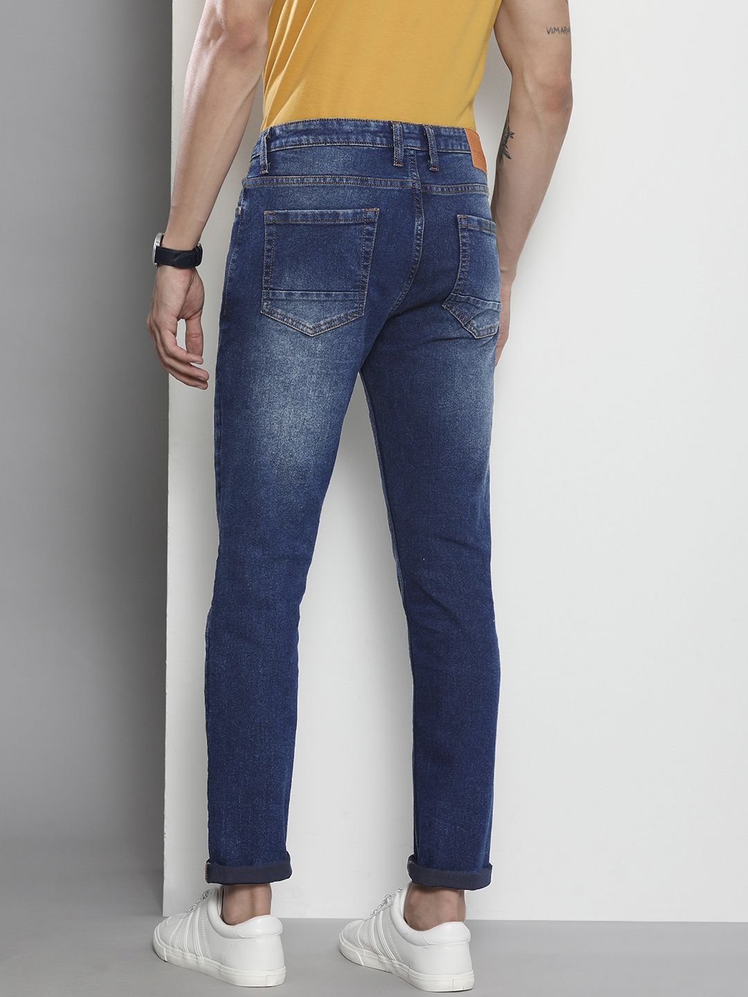 The Indian Garage Co Men Navy Blue Slim Fit Light Fade Stretchable Jeans