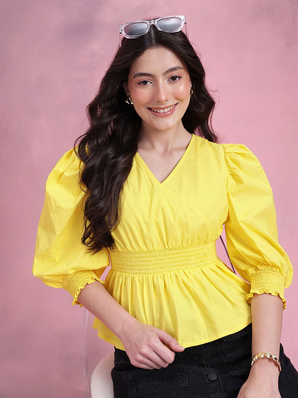 DressBerry Smocked Pure Cotton Peplum Top