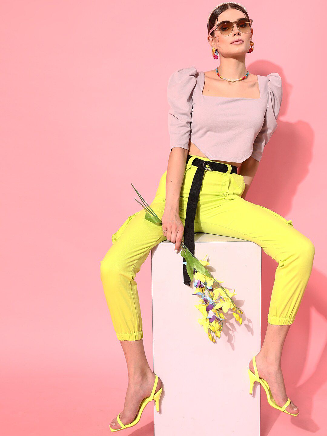 STREET 9 Lavender Solid Crepe Crop Top