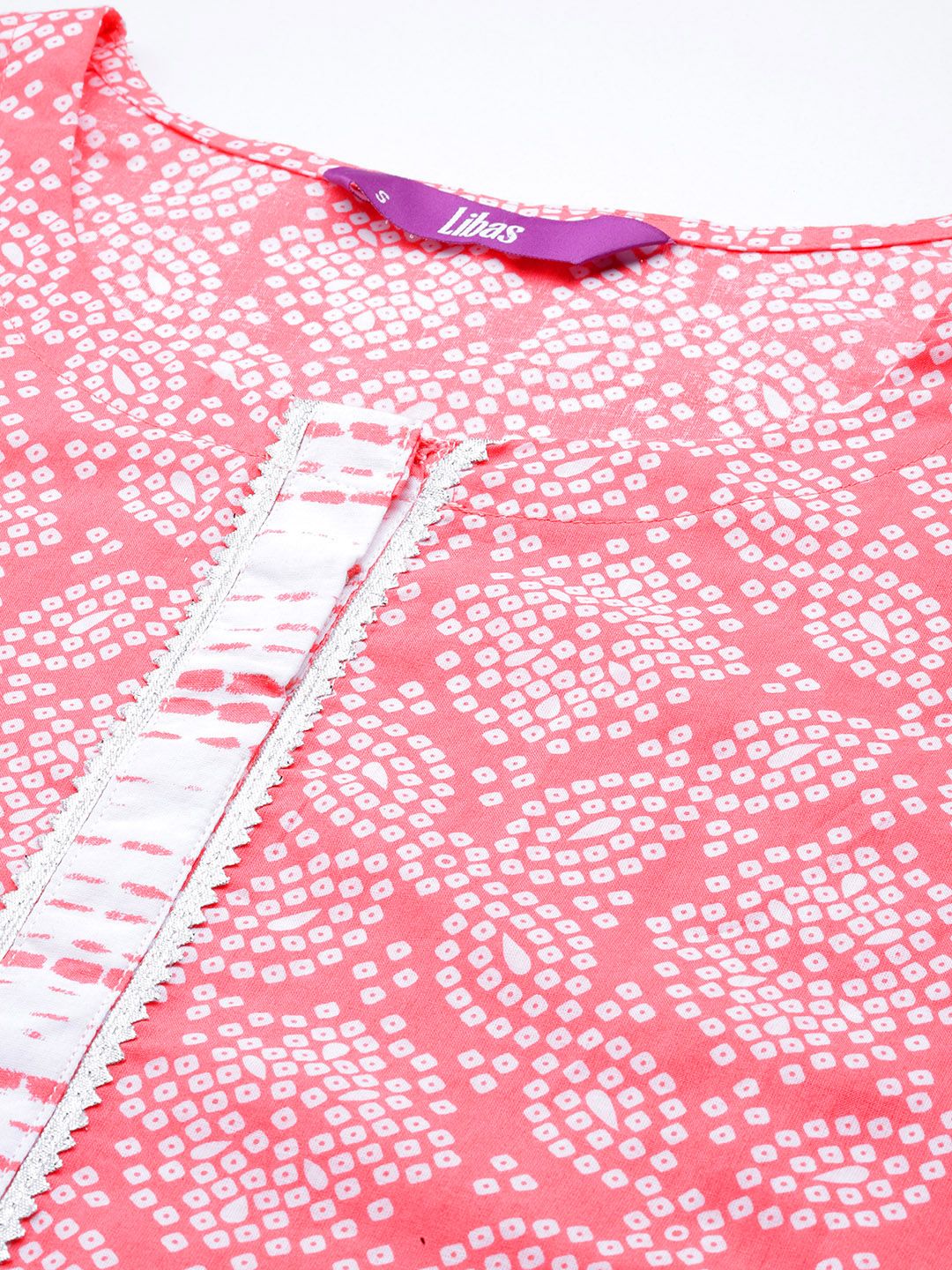Libas Women Peach-Coloured Bandhani Printed Gotta Patti Pure Cotton Kurta with Trousers & With Dupatta