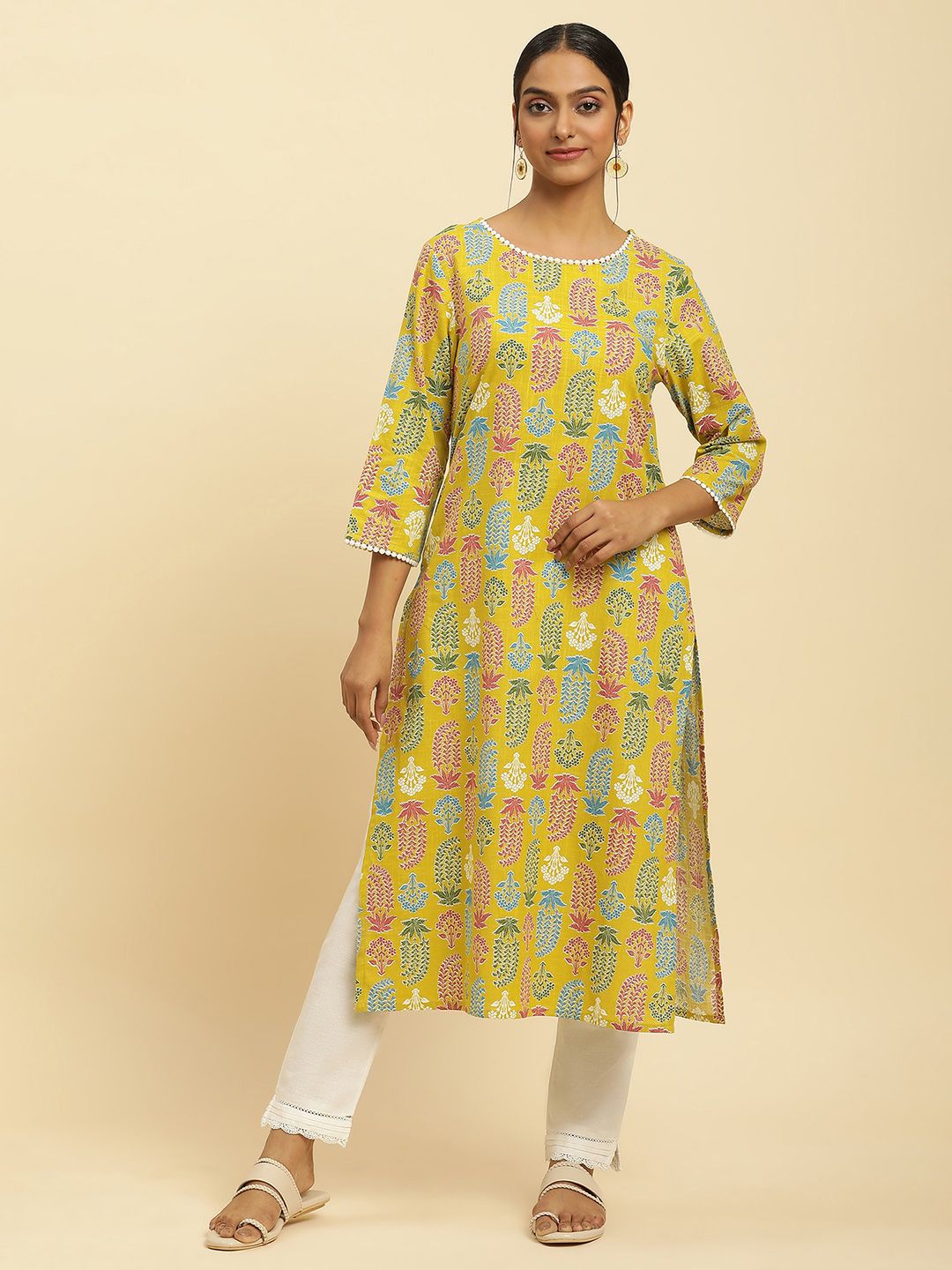 W Floral Printed Cotton Kurta