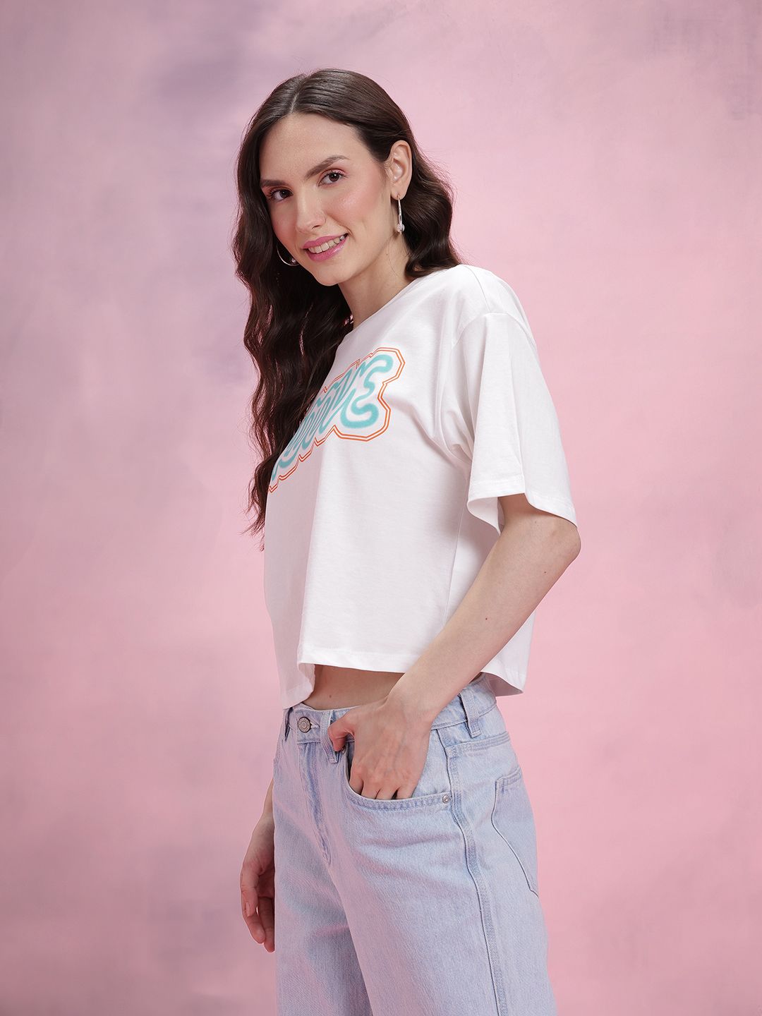 DressBerry Typography Print Drop-Shoulder Sleeves Pure Cotton Relaxed Fit T-shirt