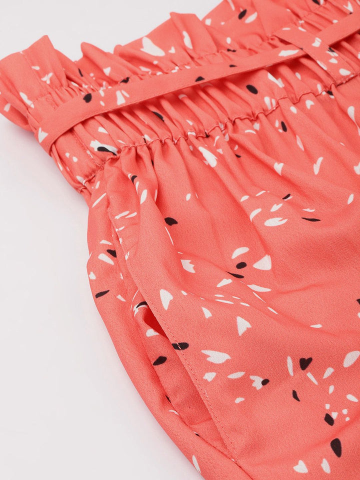 DressBerry Women Paperbag Waist Printed Trousers with Belt