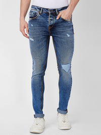SPYKAR Men Skinny Fit Low-Rise Mildly Distressed Heavy Fade Whiskers Cotton Jeans