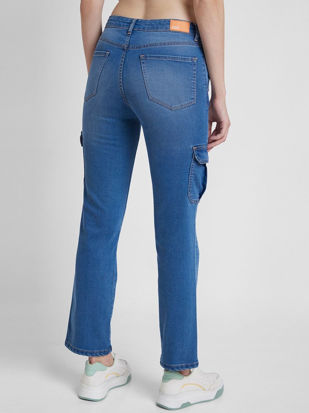 SPYKAR Women Straight Fit Light Fade Clean Look Stretchable Cargo Jeans