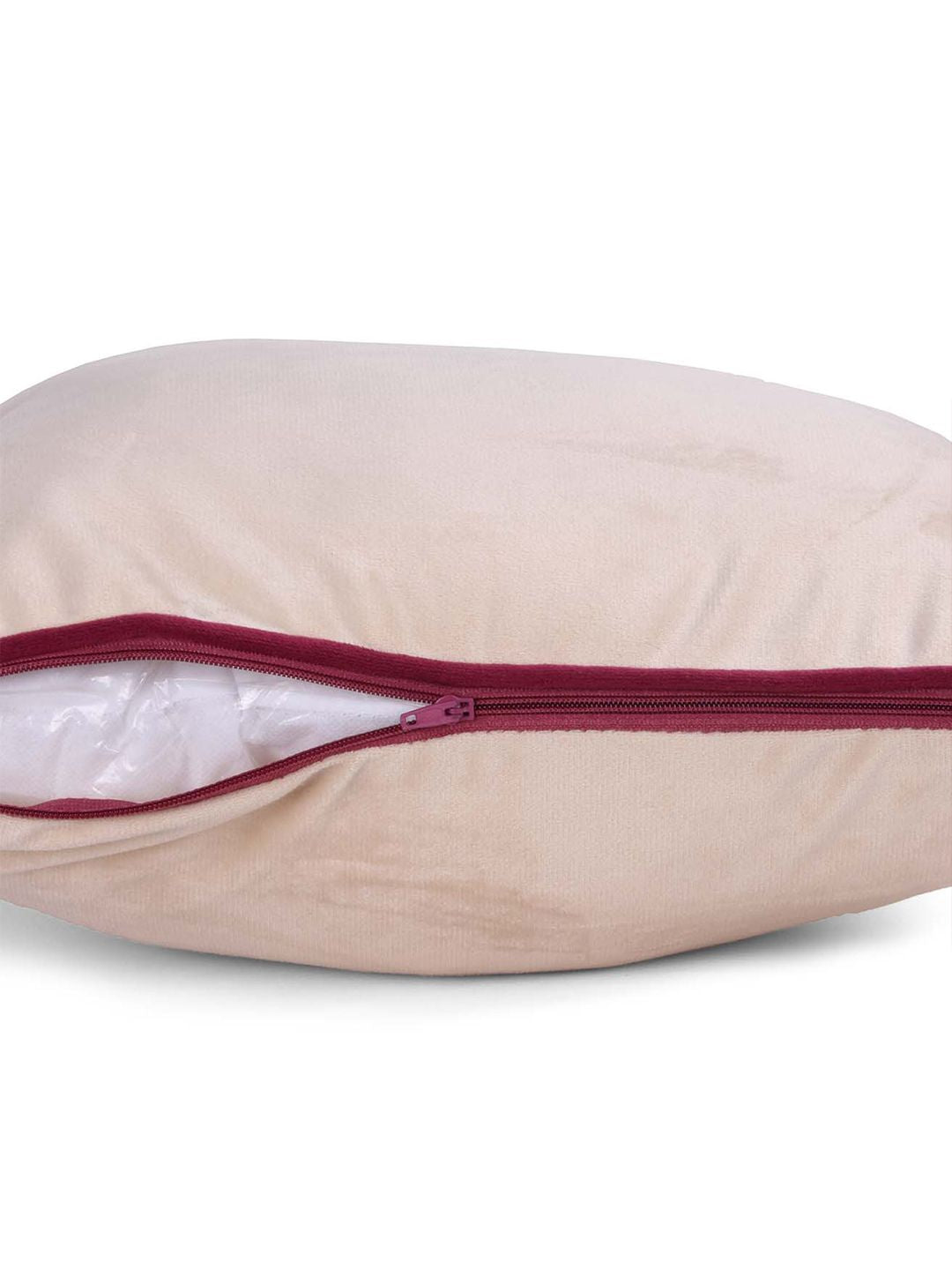 STITCHNEST Maroon & Beige 2-Pieces Velvet Square Cushion Covers