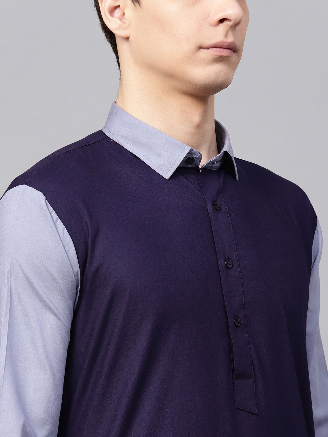 SOJANYA Lelaki Navy Blue Solid Kurta Lurus