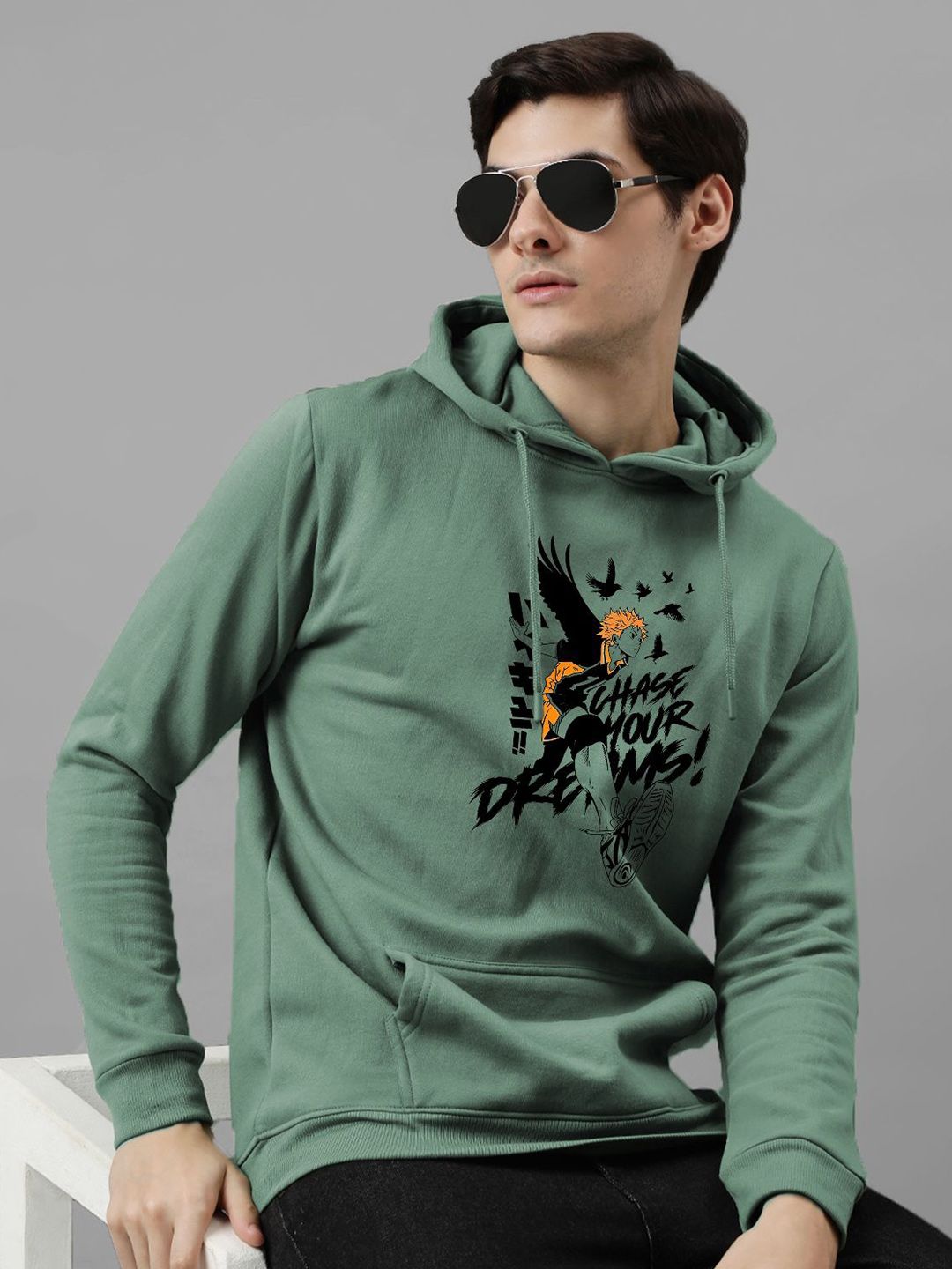 ADRO Men Printed Alphanumeric Hooded Pullover Sweatshirt