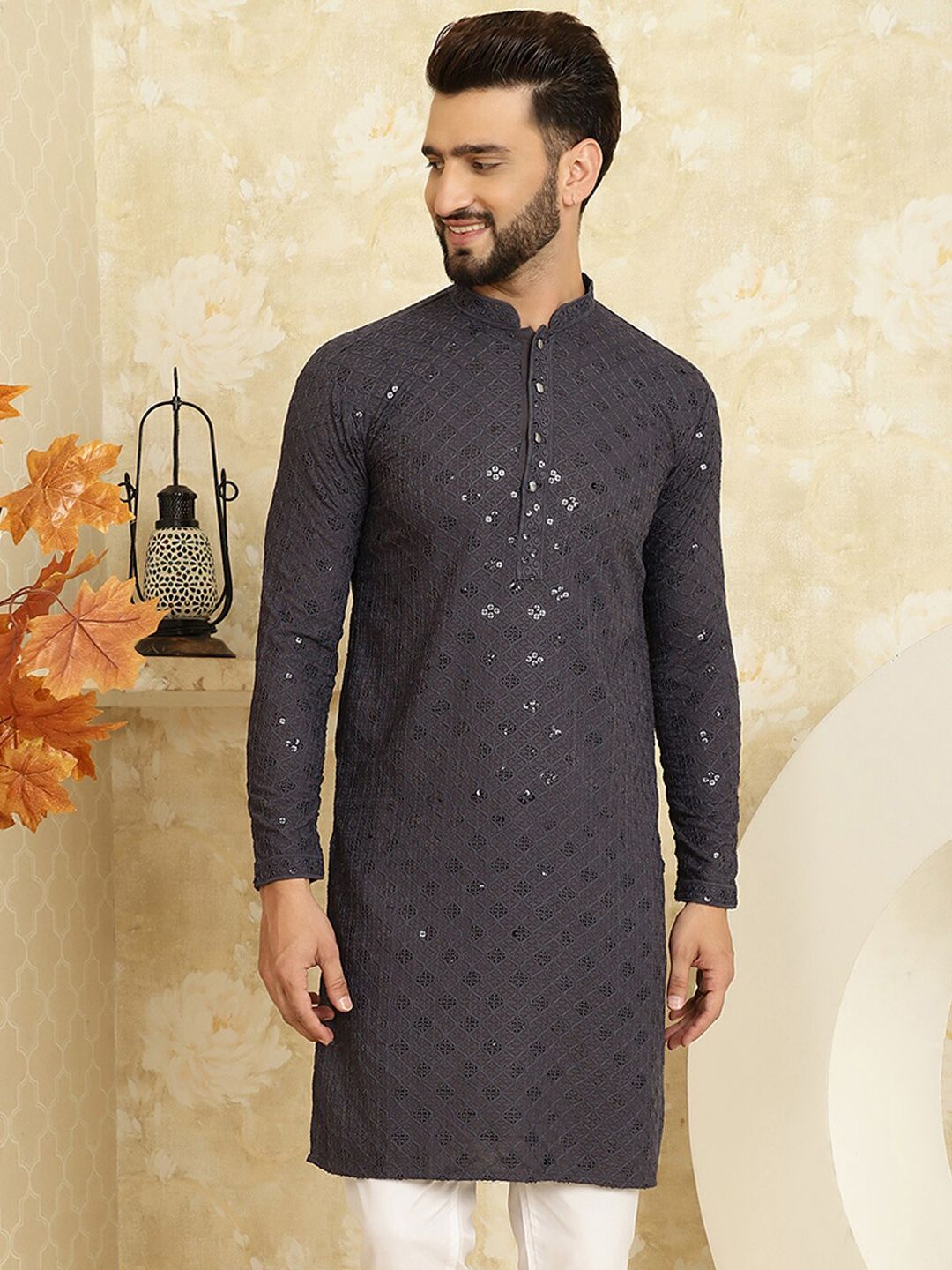 SOJANYA Dihiasi Kolar Mandarin Kurta Kapas Tulen Lurus