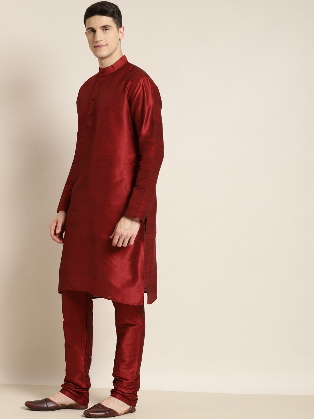 SOJANYA Mandarin Collar Regular Kurta With Churidar & Nehru Jacket