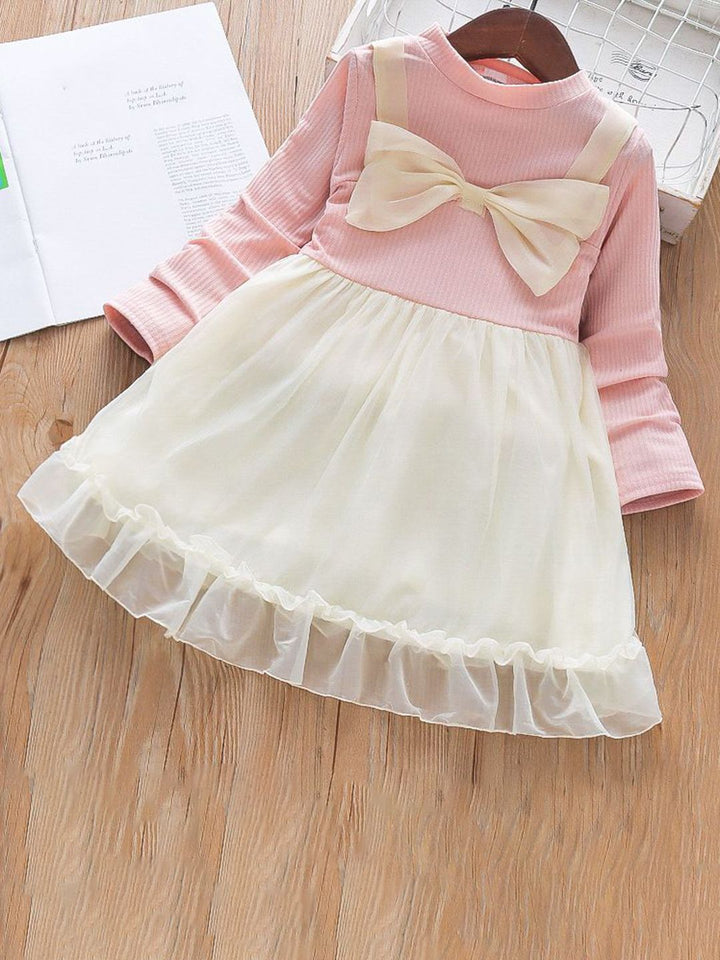 YK Girls Bow Detail Cotton Fit & Flare Dress