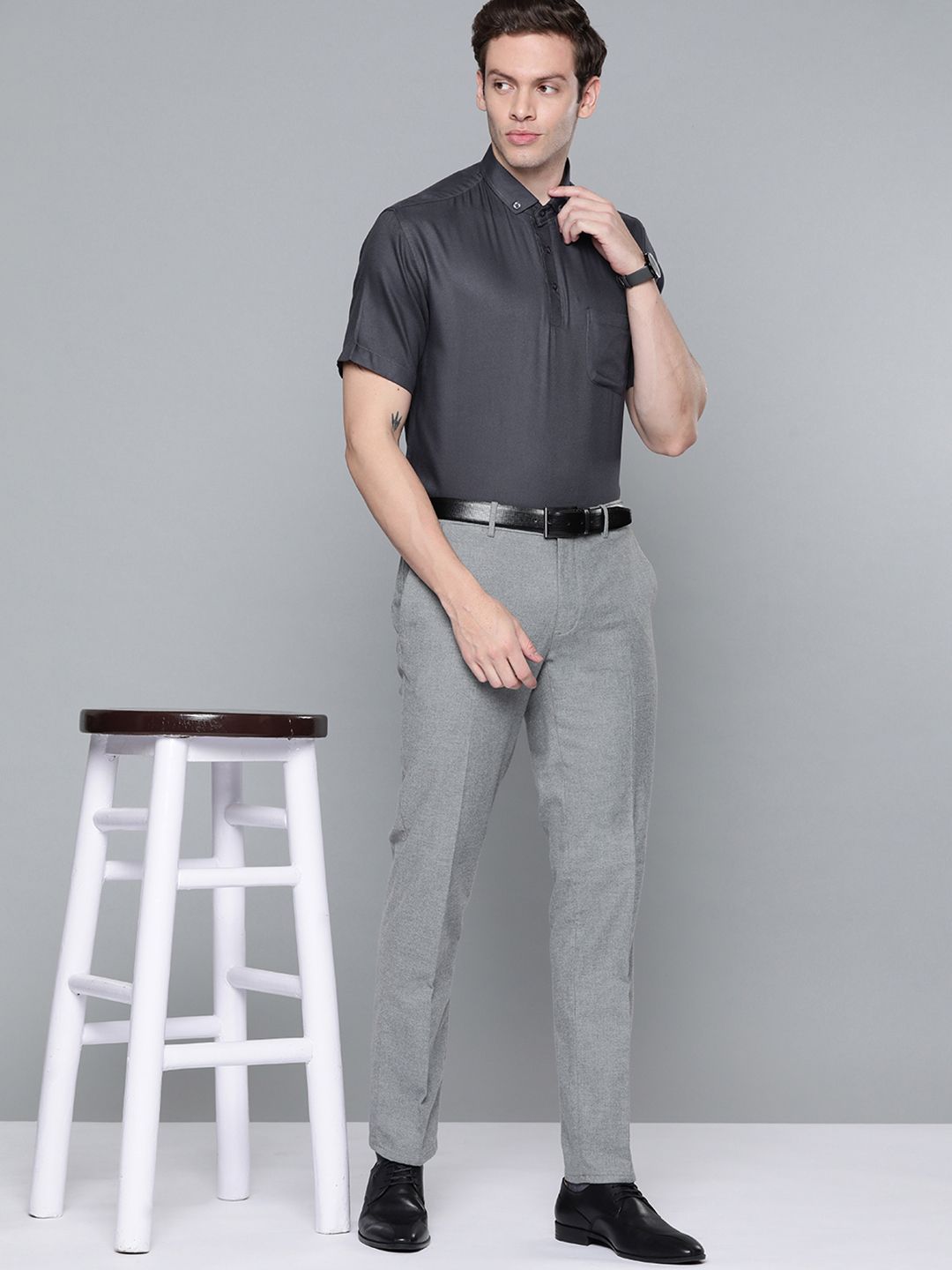 DENNISON Men Grey Smart Slim Fit Polo Shirt