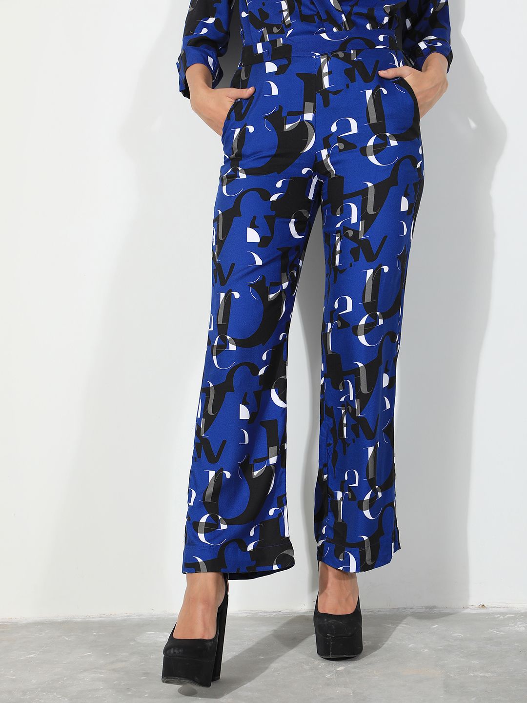RAREISM Women Typography Printed Slim Fit High-Rise Cotton Parallel Trousers