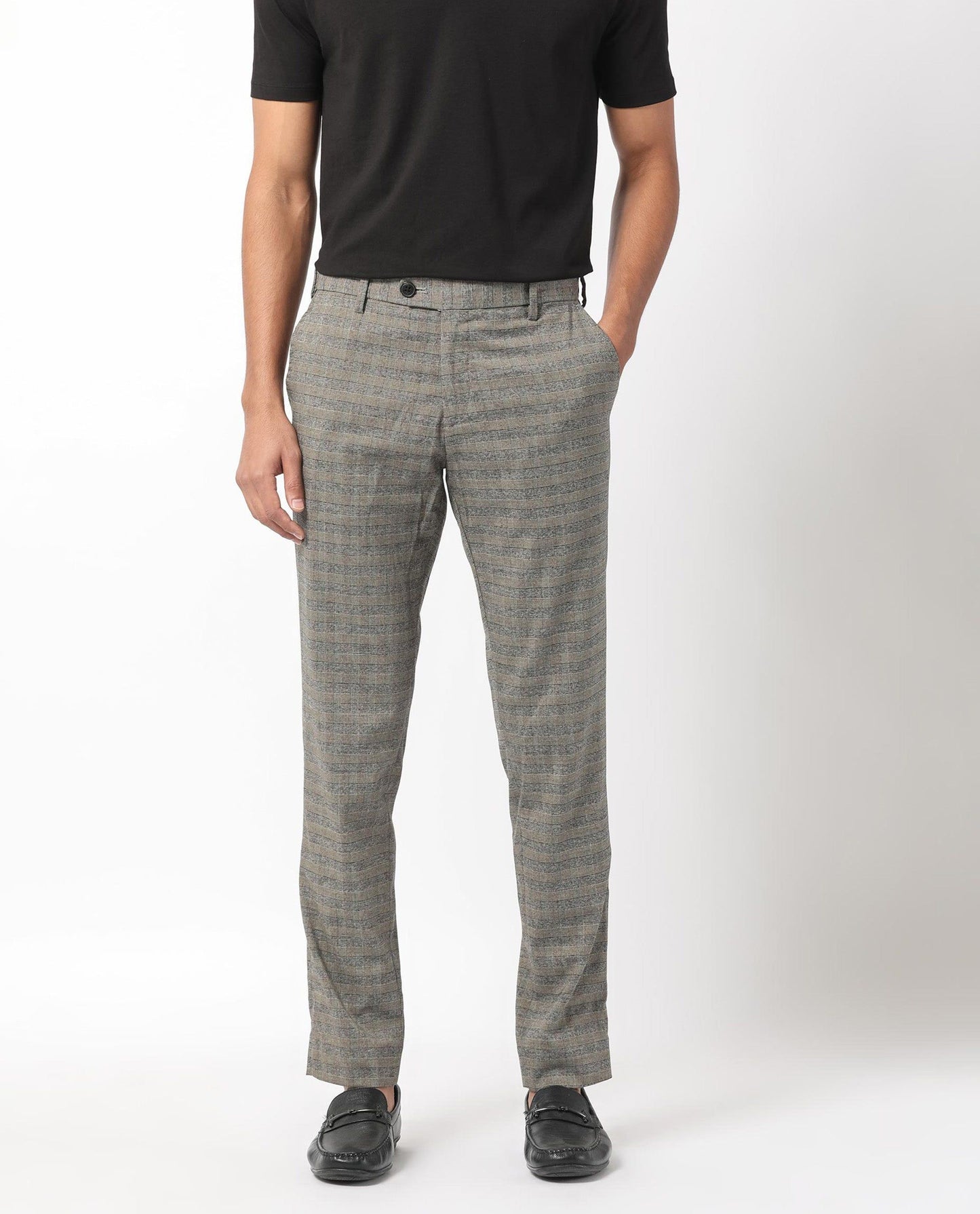 RARE RABBIT Men Vertex Mid-Rise Checked Slim Fit Trouser
