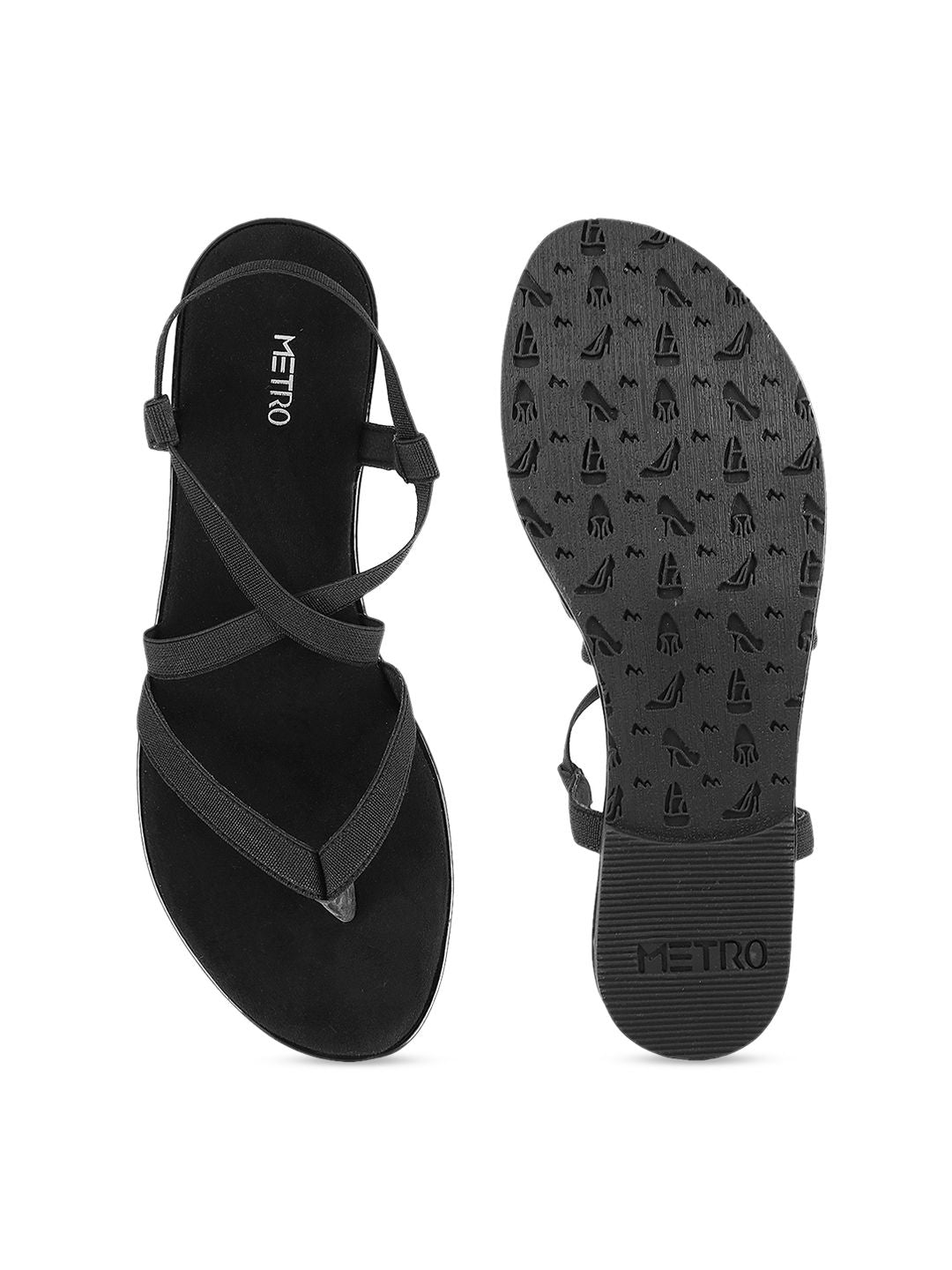 Metro Women Black Solid Open Toe Flats