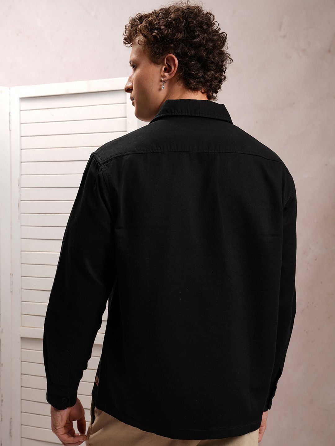 Locomotive Men Dobby Textured Solid Utility Pocket Overshirt