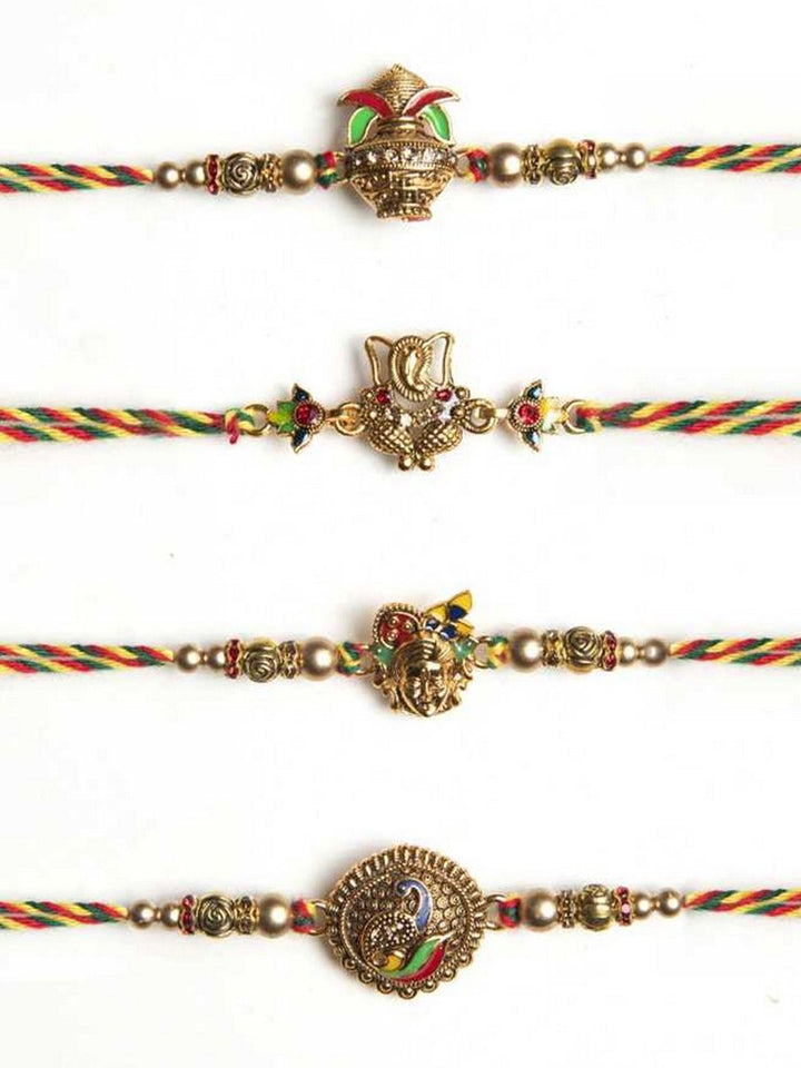 eCraftIndia Set of 4 Shrinathji, Peacock, Ganesha, Kalash Rakhis and Cadbury Celebrations