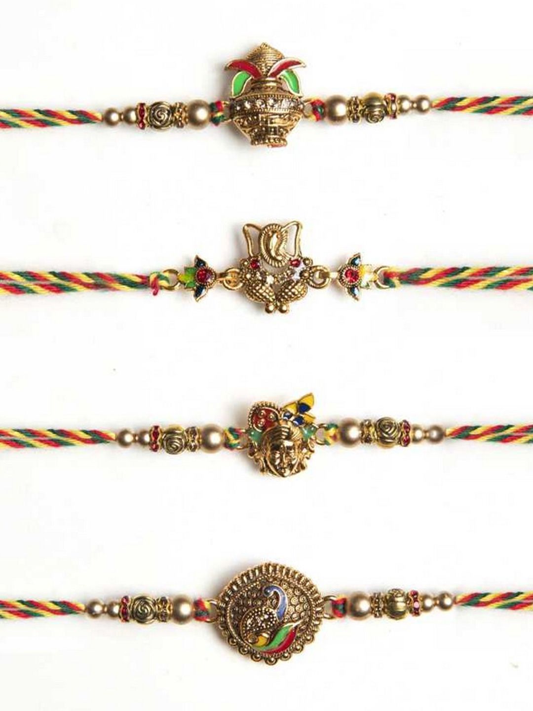 eCraftIndia Set of 4 Shrinathji, Peacock, Ganesha, Kalash Rakhis and Cadbury Celebrations