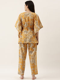 SANSKRUTIHOMES Women Mustard Yellow & Beige Printed Night suit