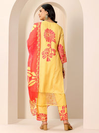 Libas Floral Printed V-Neck Kurta With Trousers And Dupatta