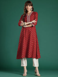 Indo Era Ethnic Motifs Embroidered Mirror Work Pure Cotton Kurta