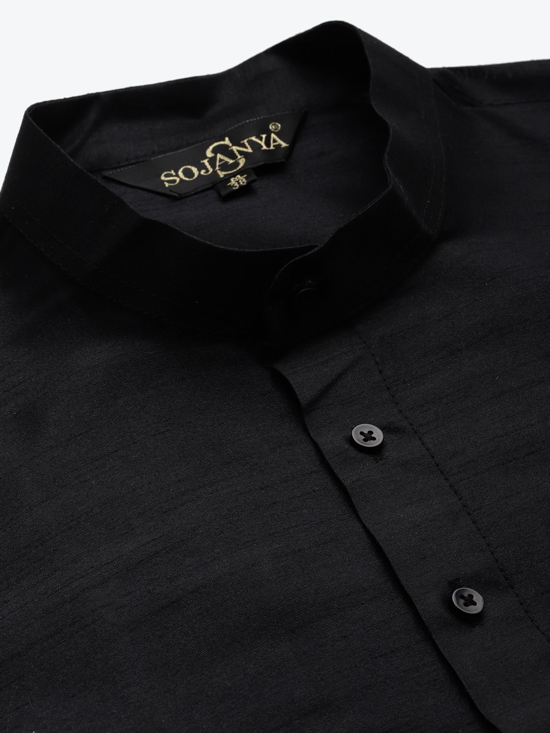 SOJANYA Men Black Solid Kurta with Churidar & Nehru Jacket