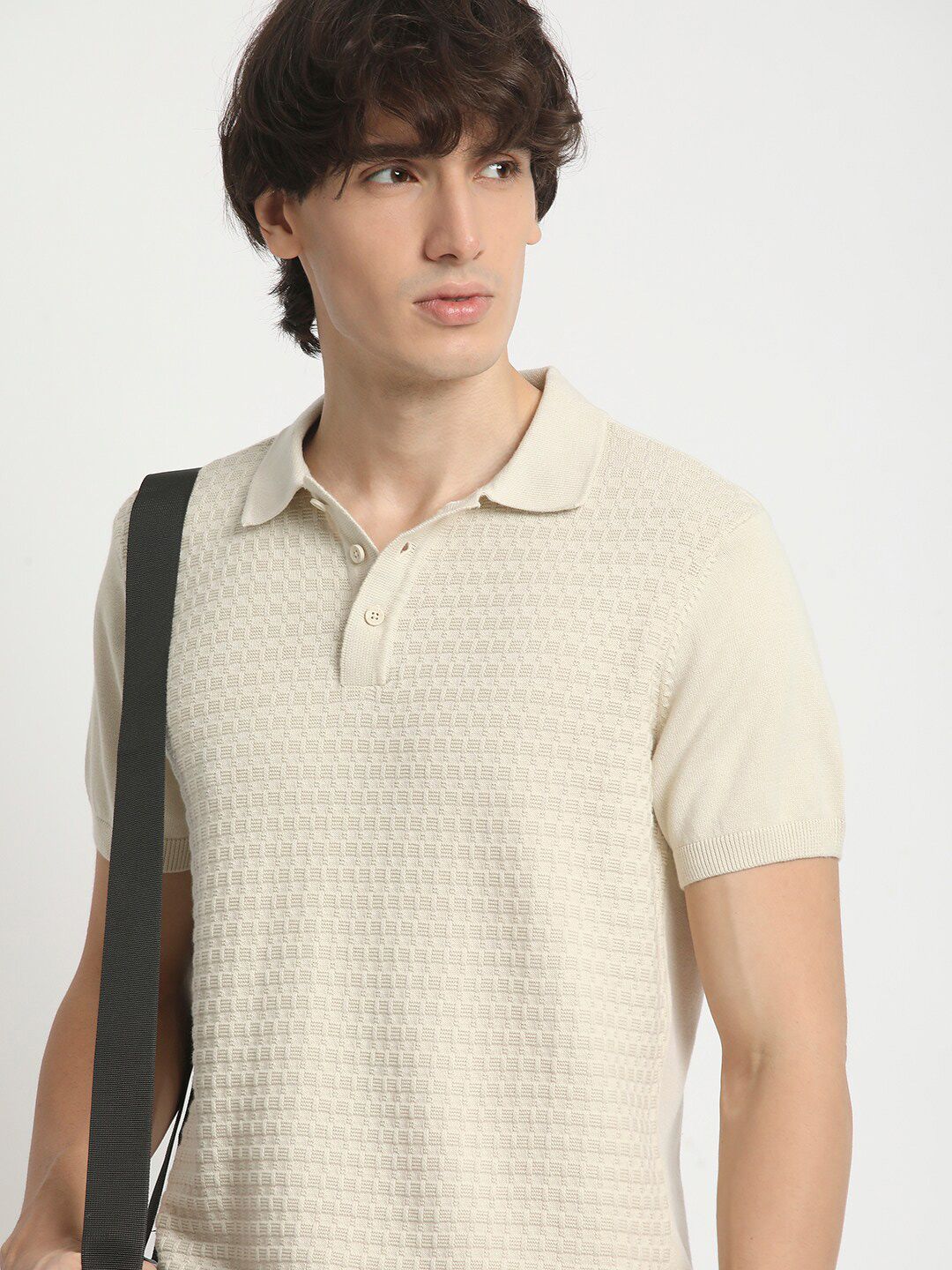 THE BEAR HOUSE Men Self Design Polo Collar Pure Cotton T-shirt