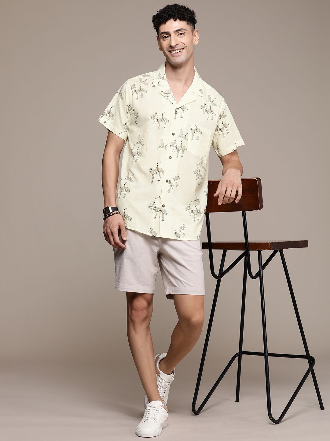 DENNISON Men Cream-Coloured Regular Fit Printed Casual Shirt