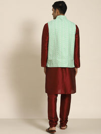 SOJANYA Kurta Rekaan Tenunan Lelaki dengan Churidar dengan Jaket Nehru