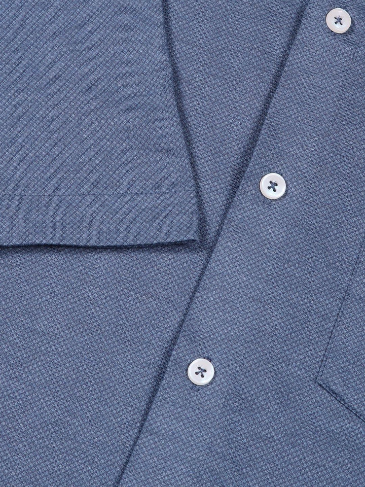 Thomas Scott Men Classic Slim Fit Spread Collar Solid Cotton Knitted Shirt