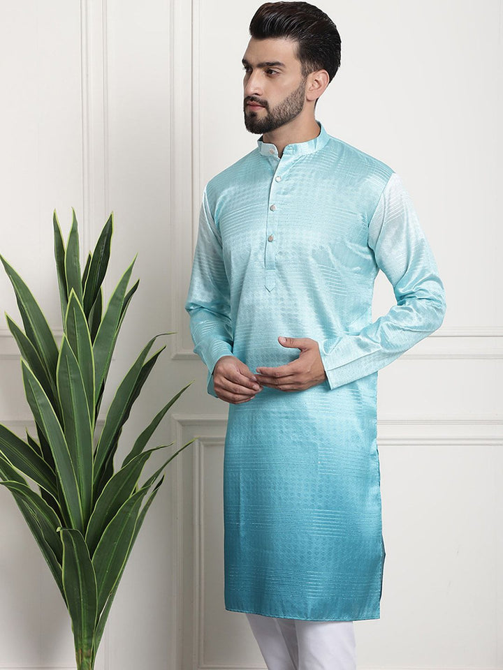 SOJANYA Woven Design Mandarin Collar Silk Cotton Kurta