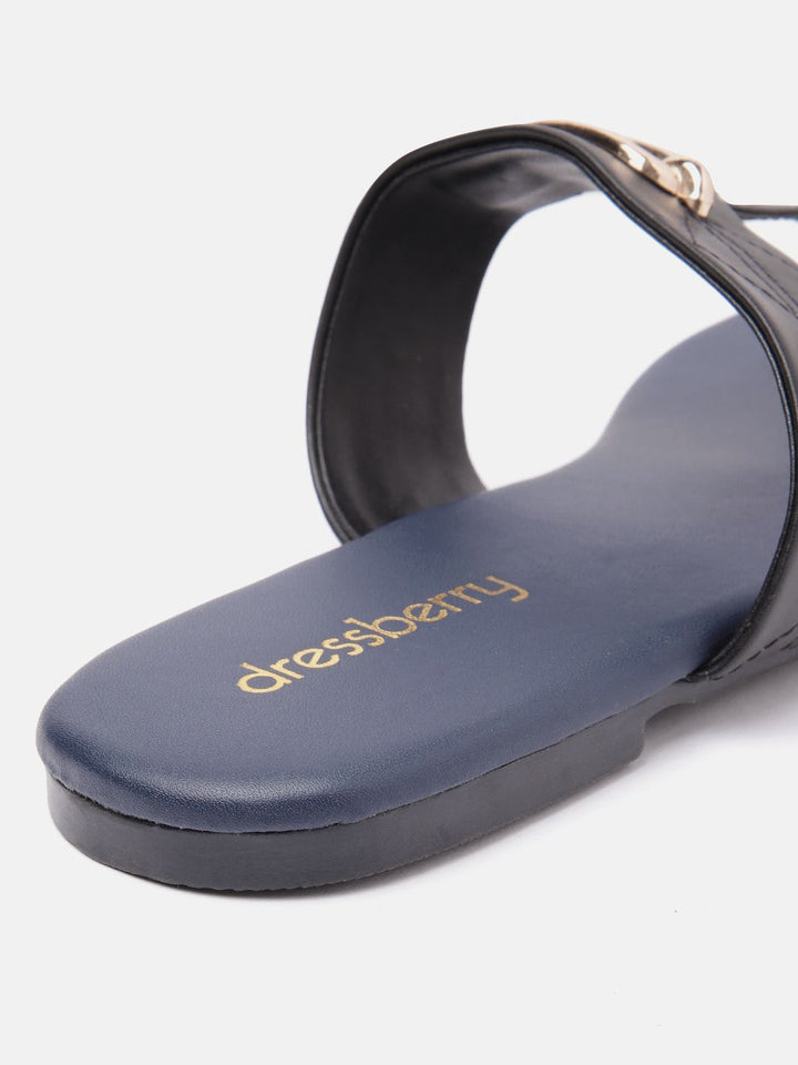 DressBerry Women Textured T-Strap Flats with Embellished Detail
