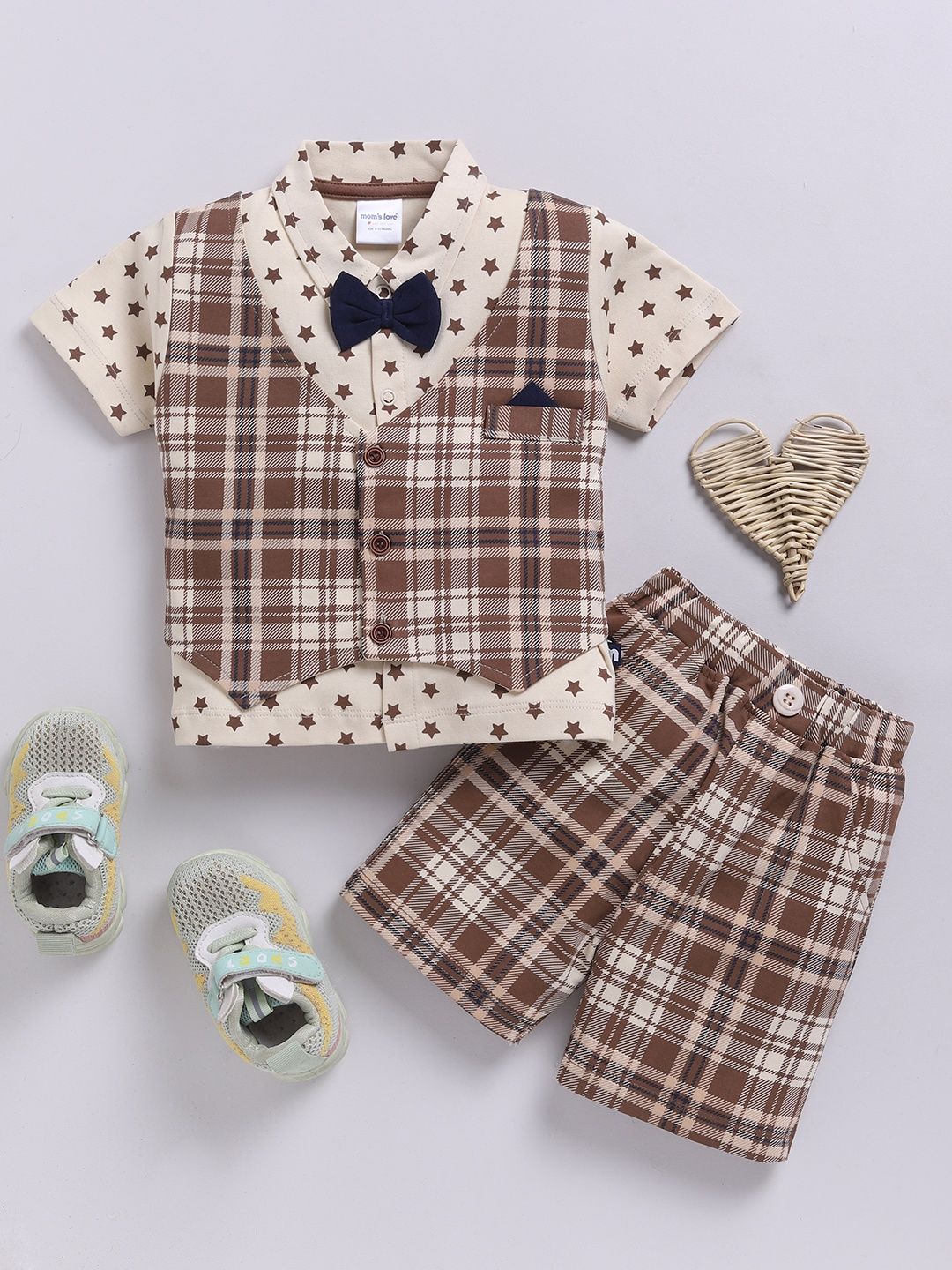 Moms Love Infant Boys Checked Pure Cotton Clothing Set