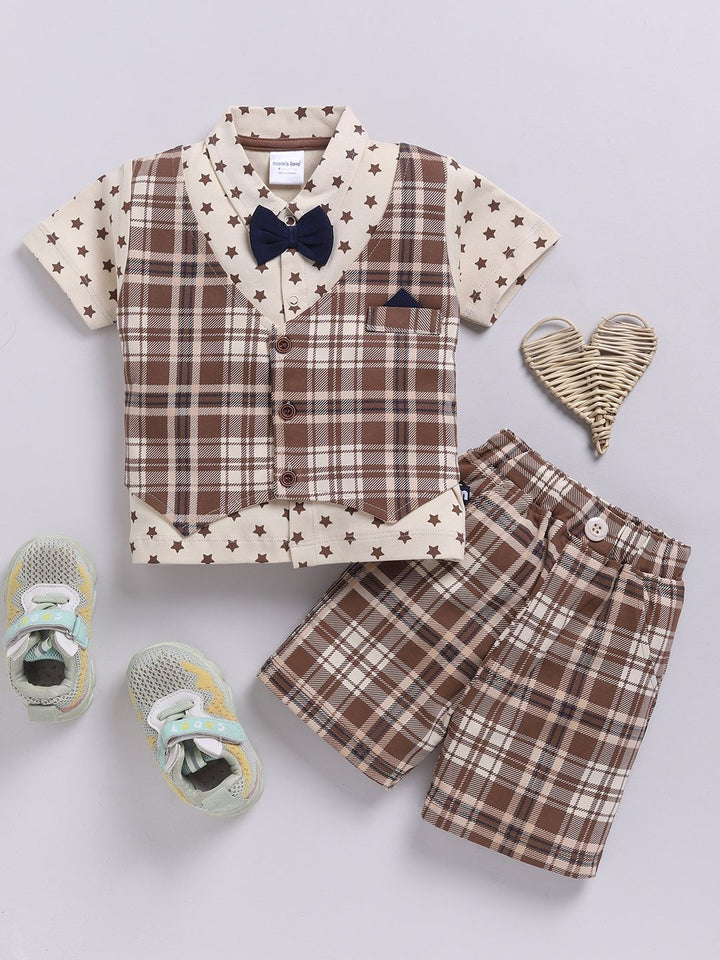Moms Love Infant Boys Checked Pure Cotton Clothing Set