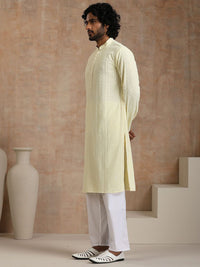 House of Chikankari Men Cream Rayon Sulam Kurta