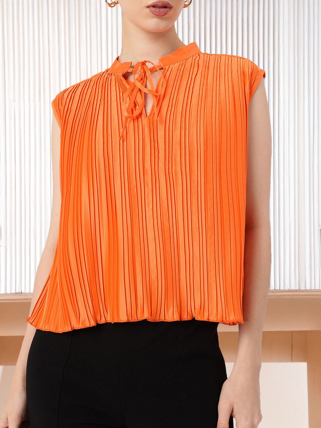 DressBerry Graceful Glamour Accordion Pleated Satin Finish A-Line Top