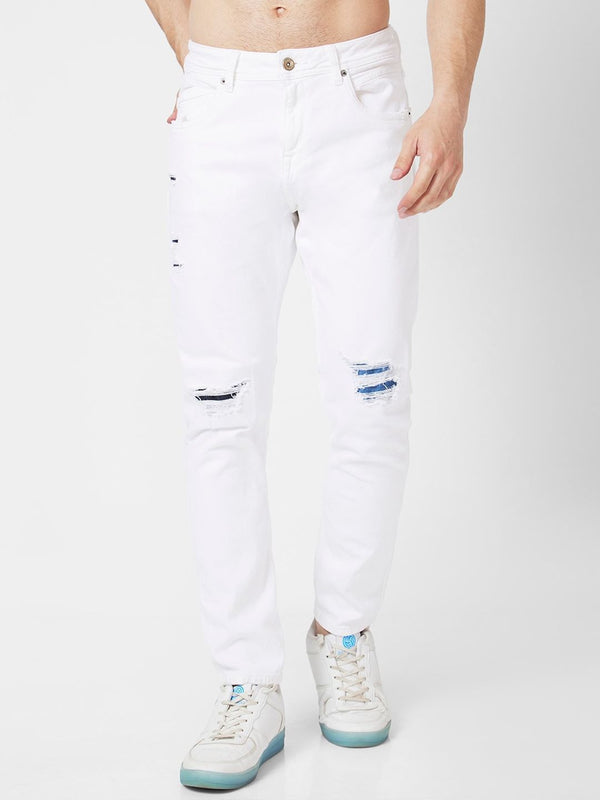 Spykar Men Kano Skinny Fit Fit Mid-Rise Slash Lutut Jeans Jeans