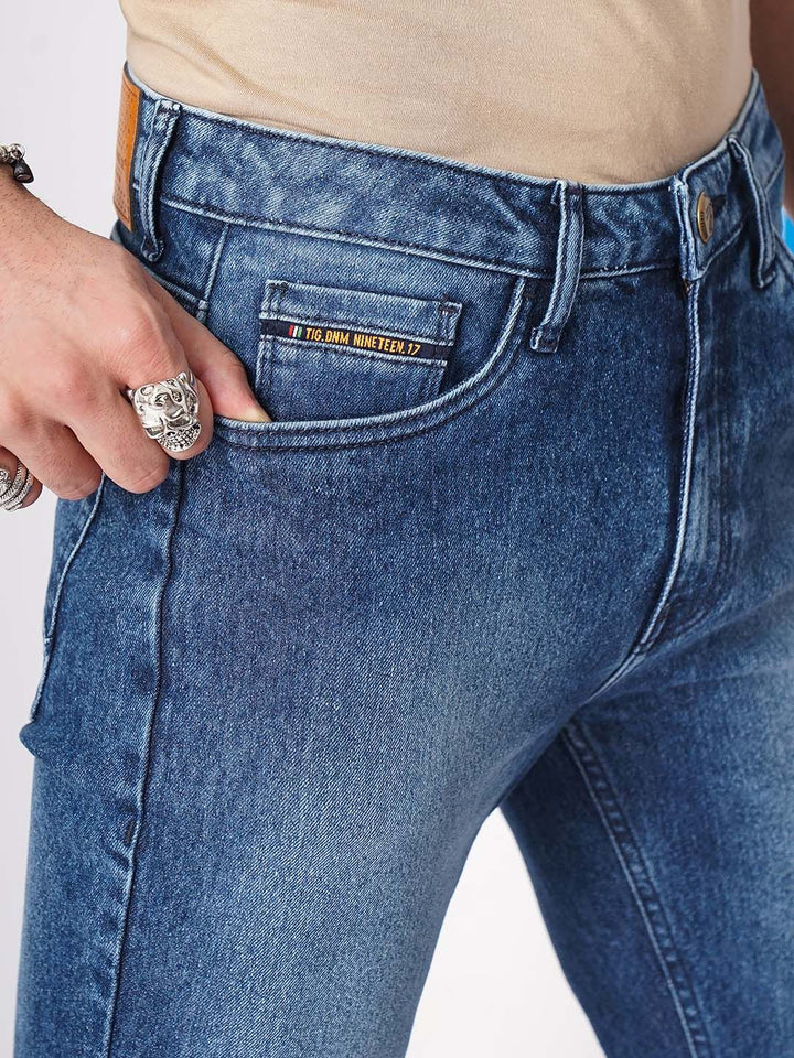 The Indian Garage Co Men Blue Slim Fit Low-Rise Clean Look Stretchable Jeans