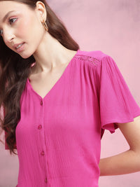 DressBerry Crinkled Cheesecloth Textured Lace Insert Top