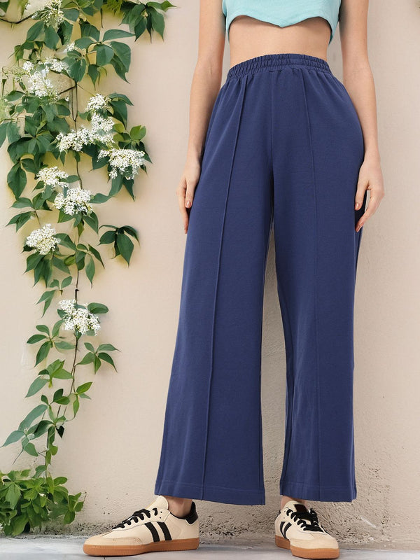 DressBerry Women Inky Minimalist Mood Flared Wide Leg Knit Trousers
