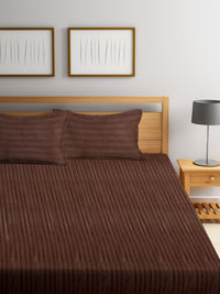 HOSTA HOMES Brown Striped 300TC Double King Bedsheet With 2 Pillow Covers