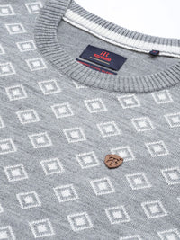 Raymond Men Grey Melange & White Self-Design Pullover