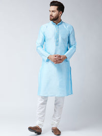 SOJANYA Men Turquoise Blue Woven Design Straight Kurta