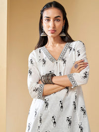 Global Desi Embroidered Flared Sleeves Thread Work Cotton Kurta