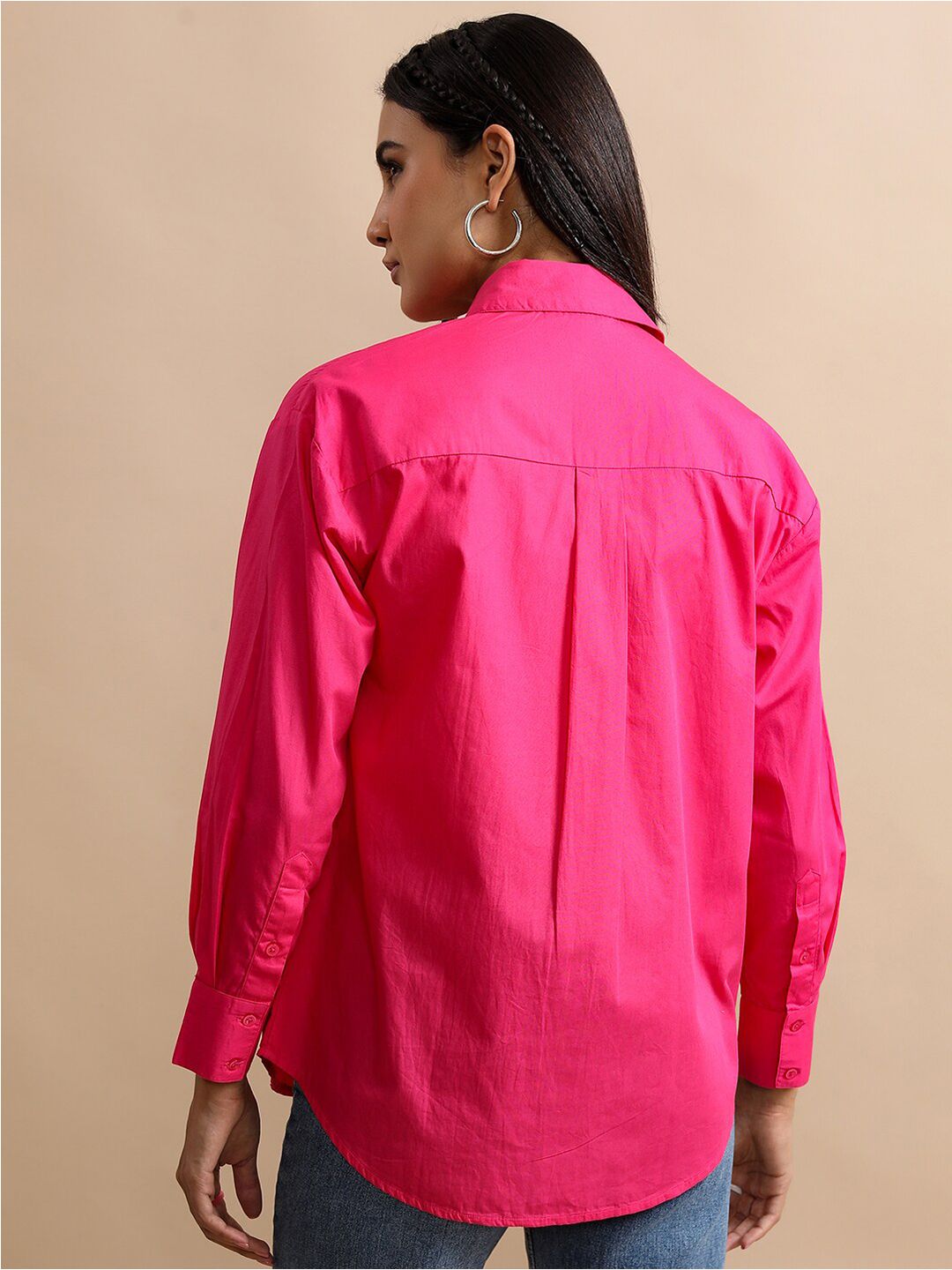 Tokyo Talkies Cutaway Collar Oversized Cotton Casual Shirt